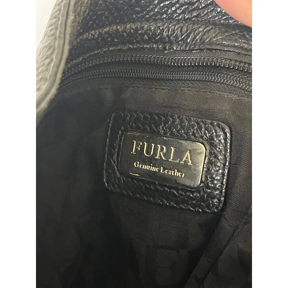 Furla Pebbled Leather Hobo Tote Crossbody Bag in Black
